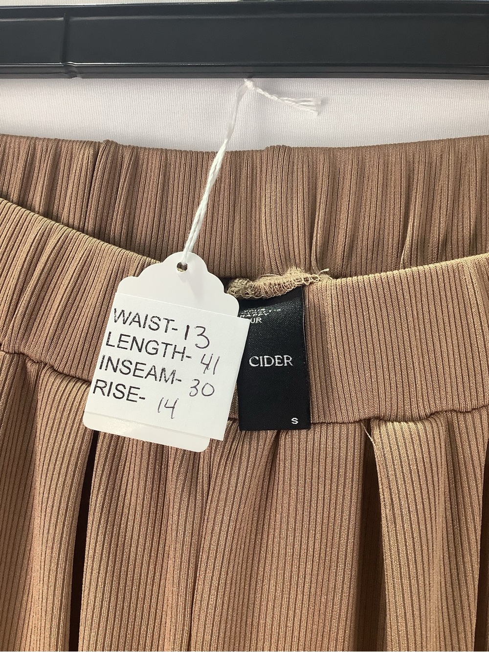 Cider Ribbed Elastic Waist Wide-Leg Pants - Coffee Brown womens size S - Picture 4 of 5